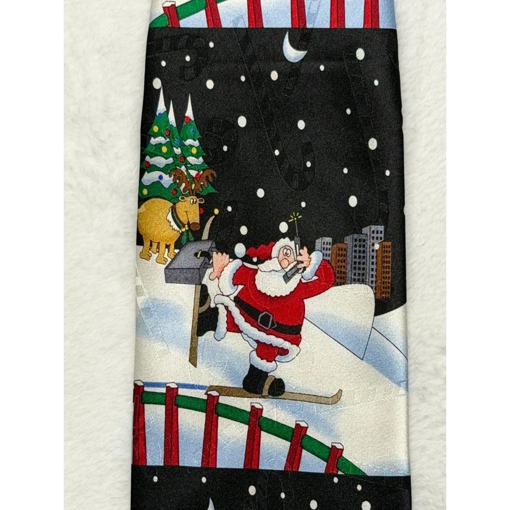 Yule Tie Greetings Santa With Brief Case & Cell Phone Silk Tie by Hallmark - Picture 3 of 8